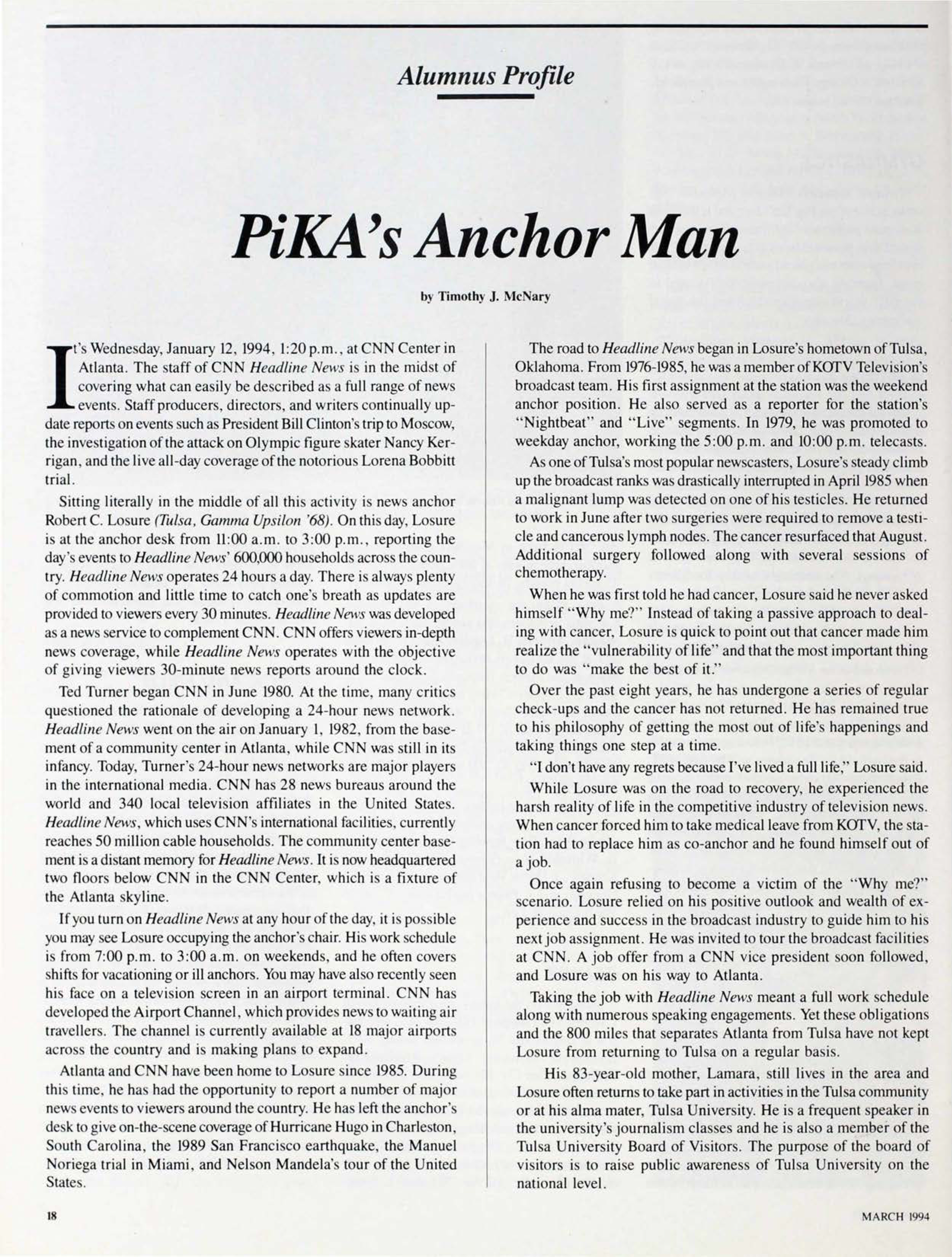 Alumnus Profile: PiKA's Anchor Man